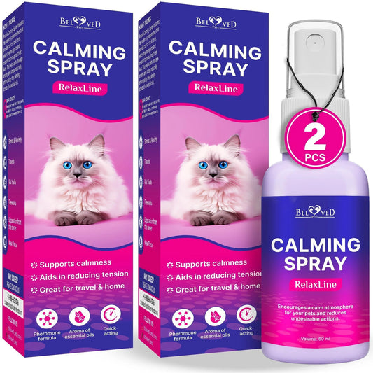 Calming Pheromone Spray Scratch Repellent for Cats 100 Ml 2 Pack Reduces Scratching Furniture Pee during Travel Fireworks Thunder Vet Zone Helps with Stress Fighting Hiding